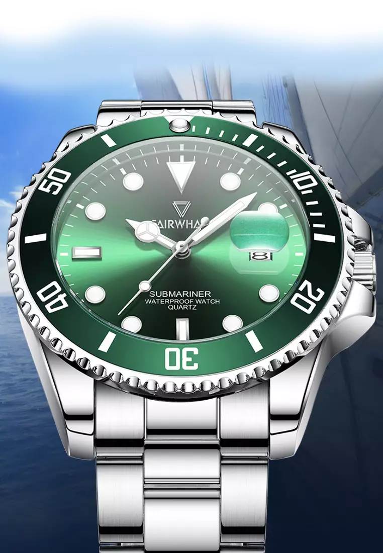 Unisex Stainless Steel Quartz Diver Watch, Black Dial, 40mm, Stainless Steel Bracelet