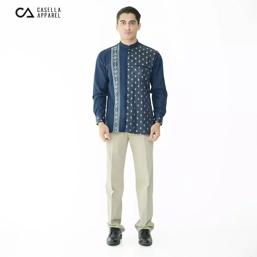 Casella Baju Koko Pria Lengan Panjang Premium | Baju Koko Batik Riyadh 9985 Navy