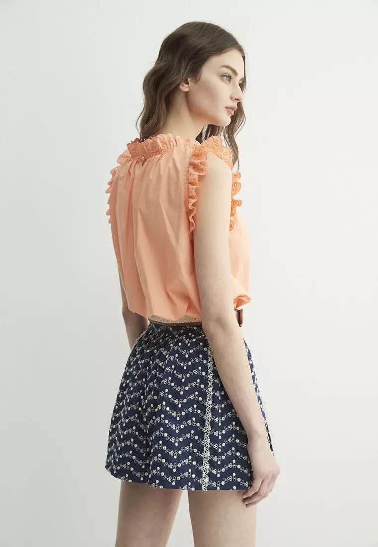 Lace Ruffle Detail Khaki Vest