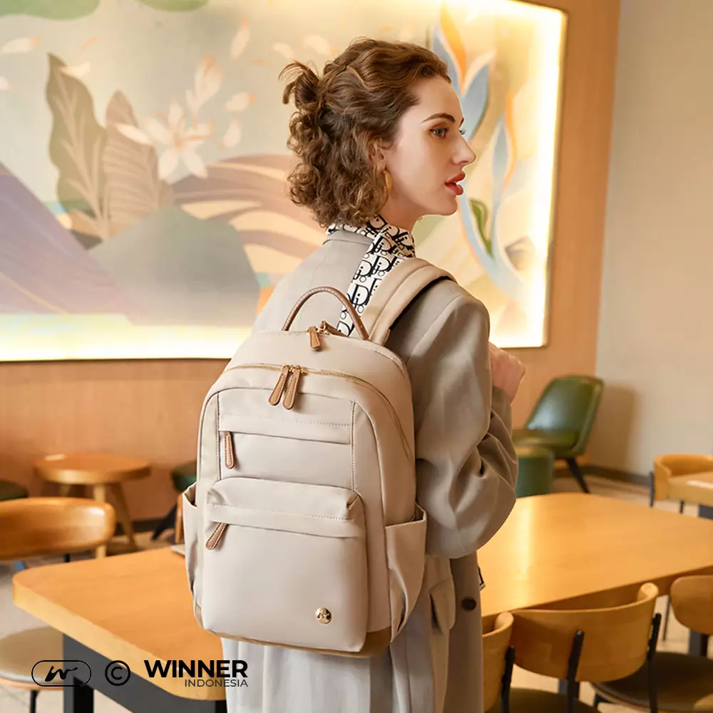 Tas Ransel Laptop 14 inch Oxford Anti-Air Backpack Korean Style (T14-011) - Warna Khaki 14 inch