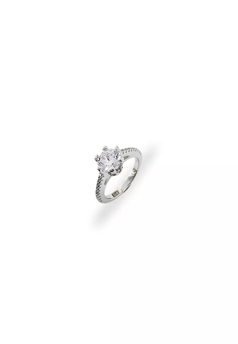 MJ Jewellery 925 Sterling Silver Ring SC508 Plated White Gold