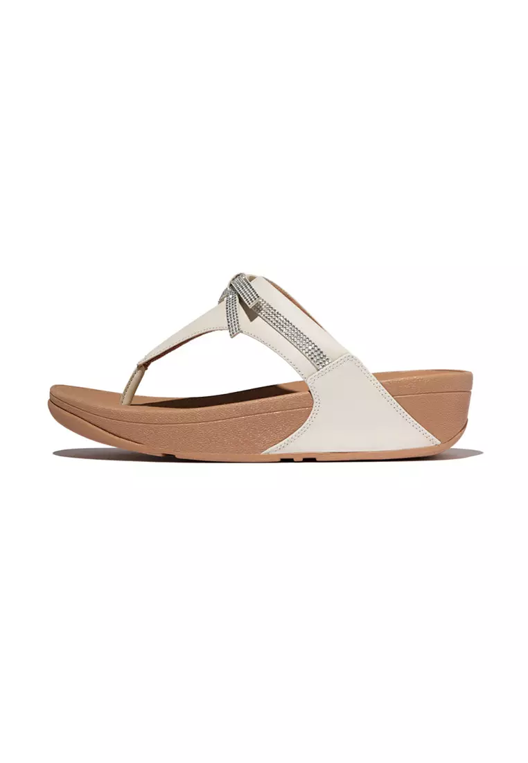 Lulu Glitz-bow Leather Toe-post Sandals
