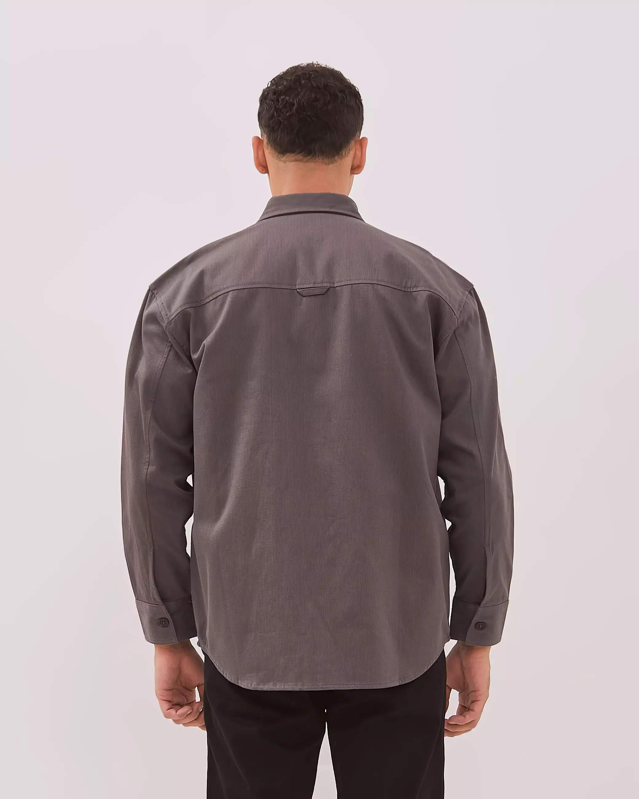 AMK Kemeja Polos Oversize Pria Lengan Panjang SHS Nelson Ls Dark Grey