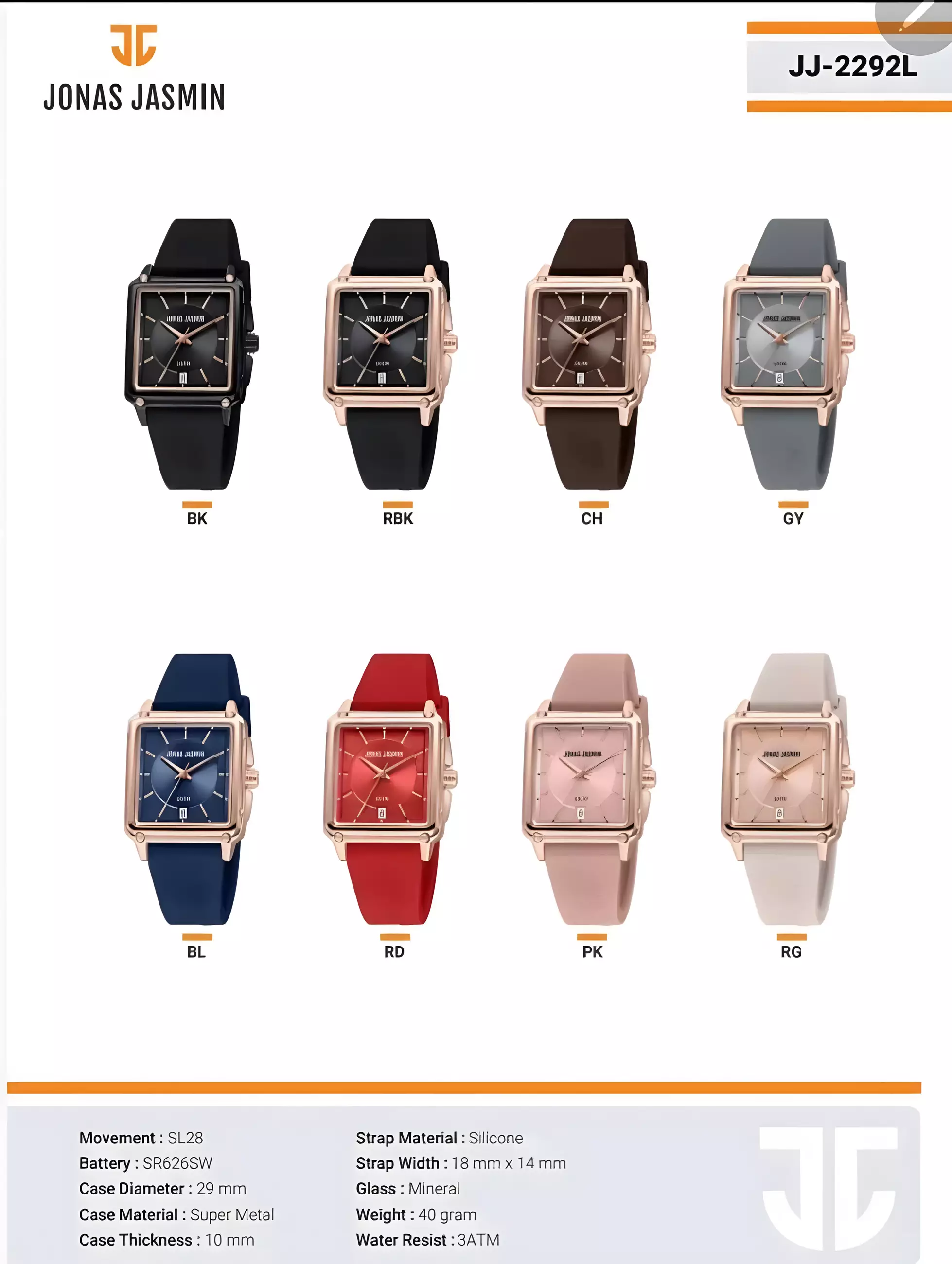 Jonas Jasmin - Jam Tangan Analog Wanita - Brown - Rubber Strap - JJ-2292L-CH