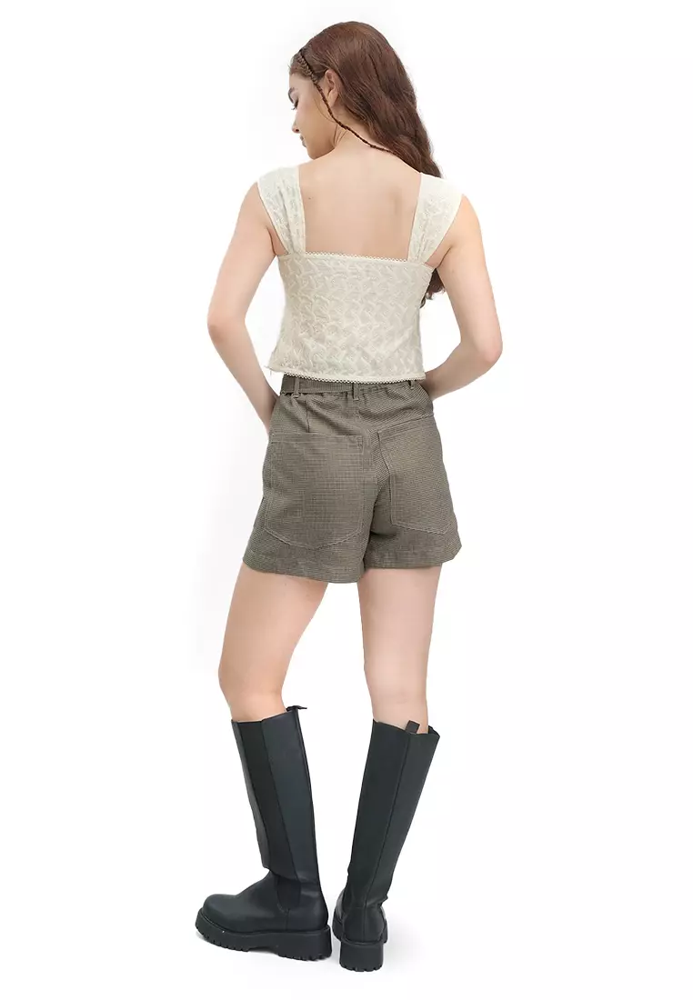 Dogstooth Paperbag Utility Shorts With Belt