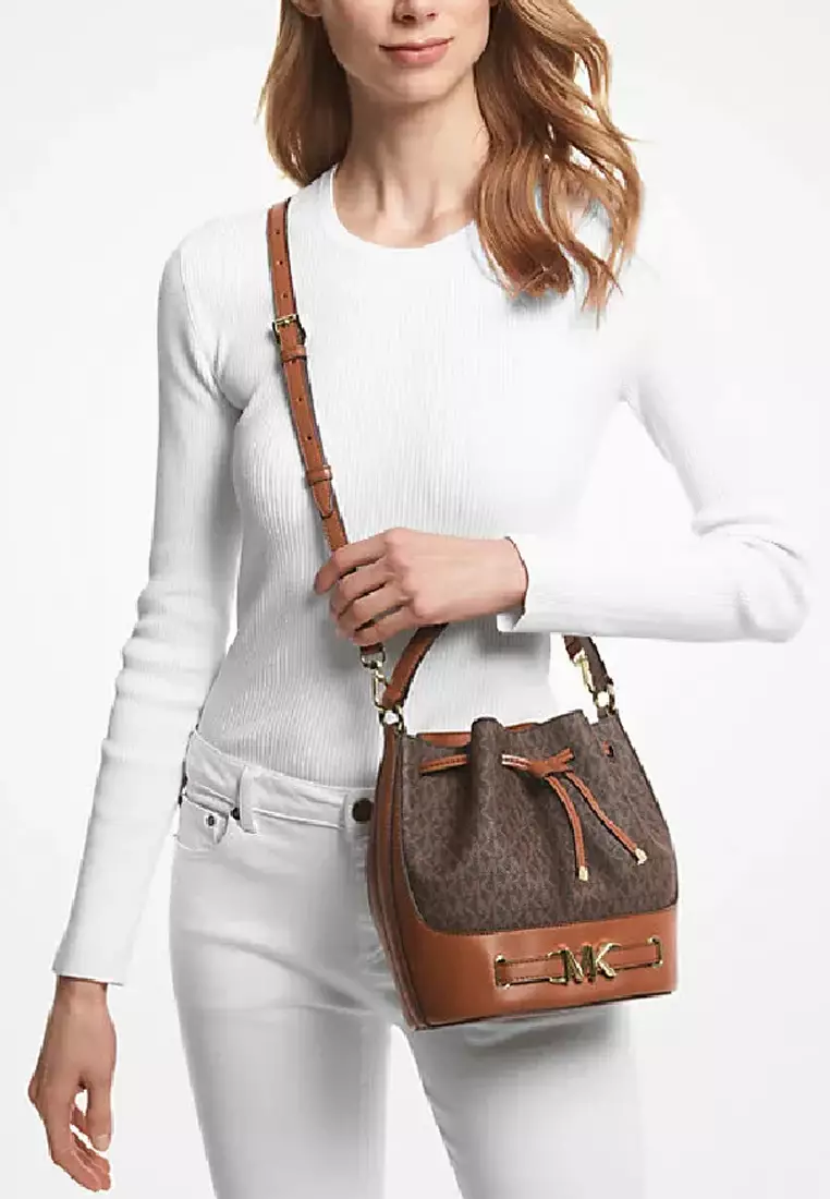 Michael Kors MK REED MD BLT BUCKET MSGR PVC Small Women's Handbag 35S3G6RM8B BROWN
