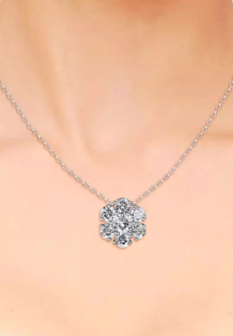 Elegant Flower Pendant WG - Kalung Crystal Swarovksi by Her Jewellery
