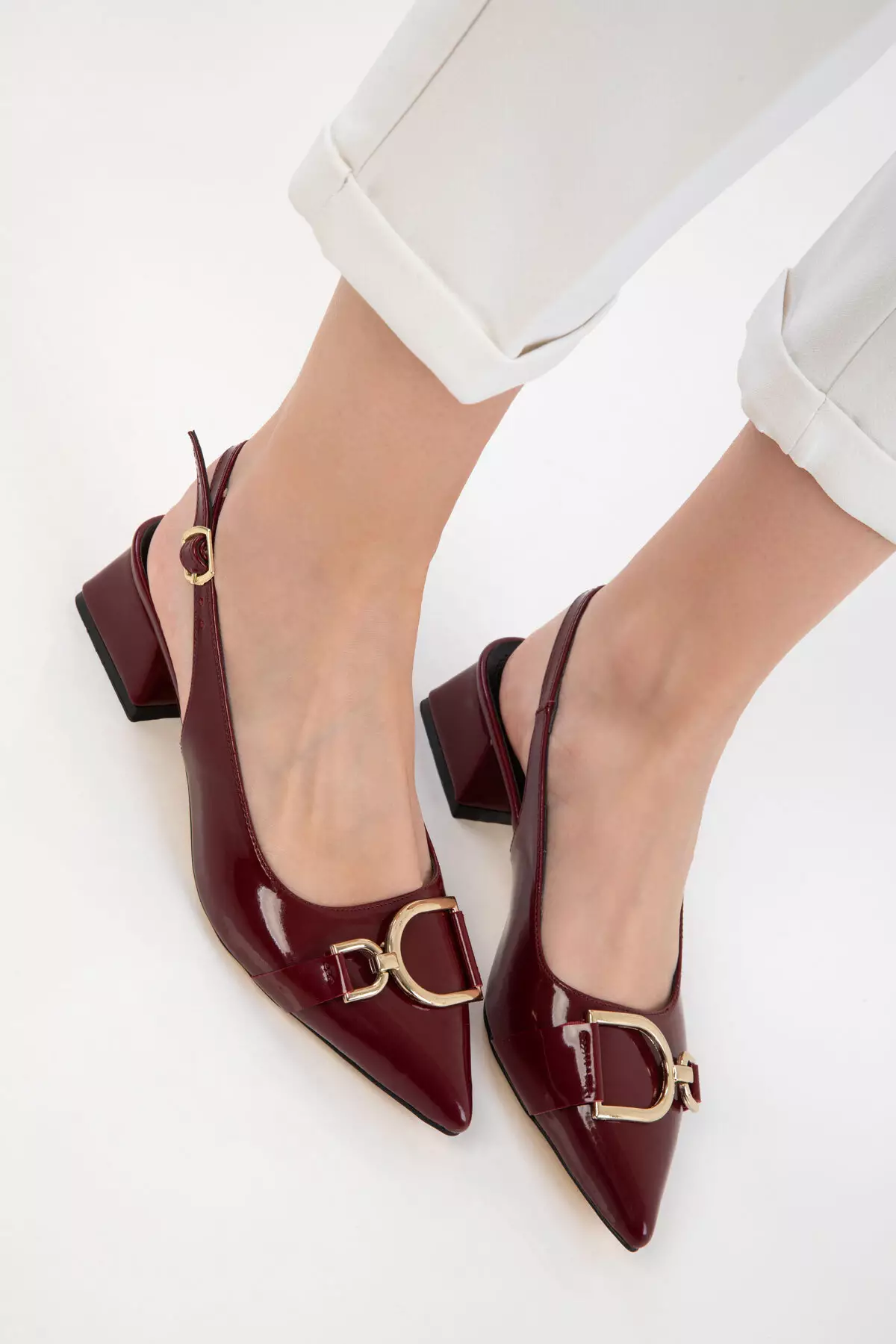 Claret Red Patent Leather Women's Classic Heeled Shoes 20643