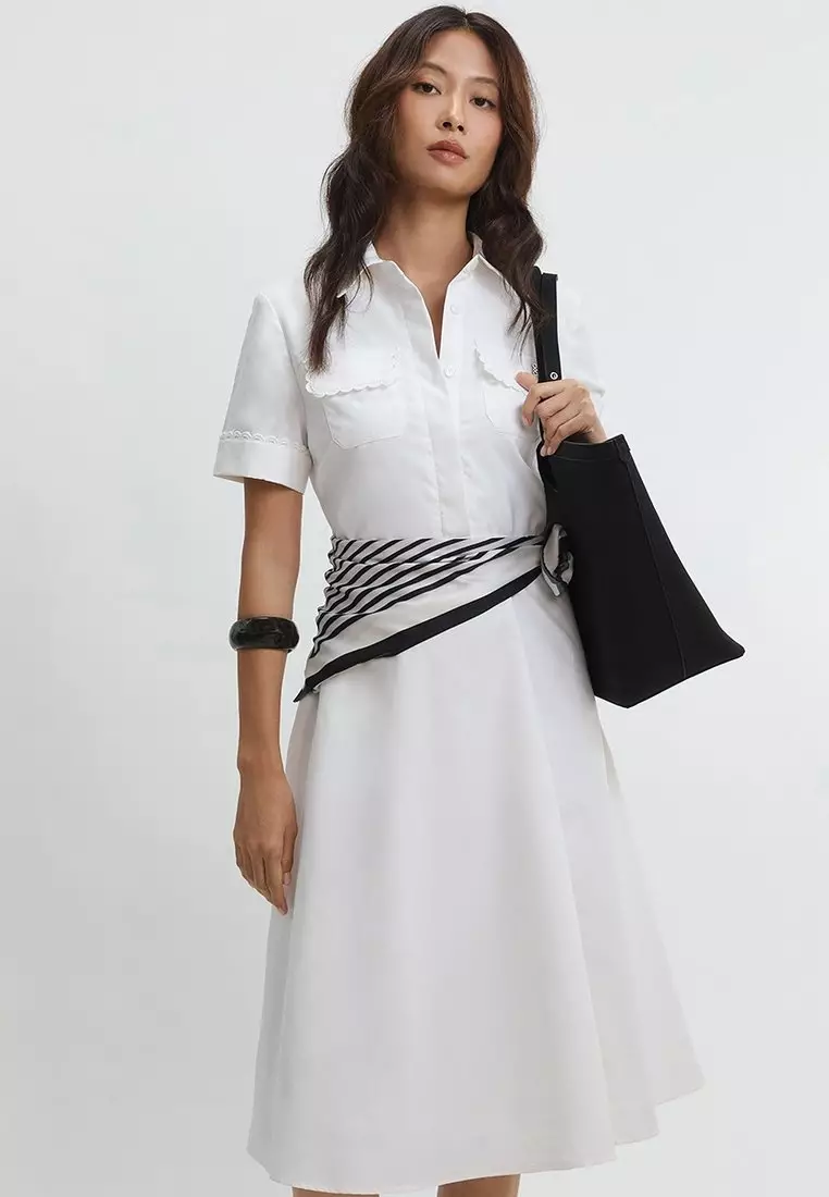 Belted Midi Dress - White