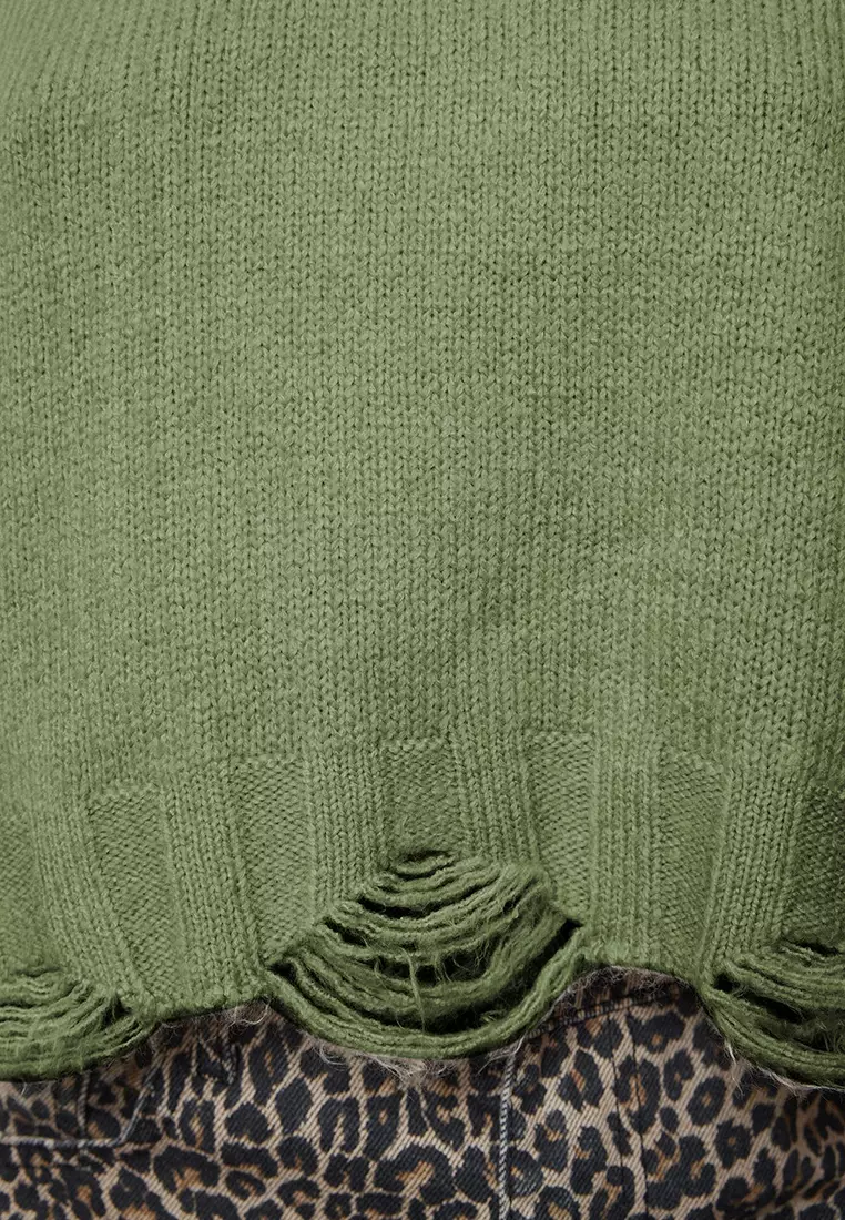 Khaki Crop Super Wide Pattern Soft Texture Knit Sweater TWOAW24KZ00319