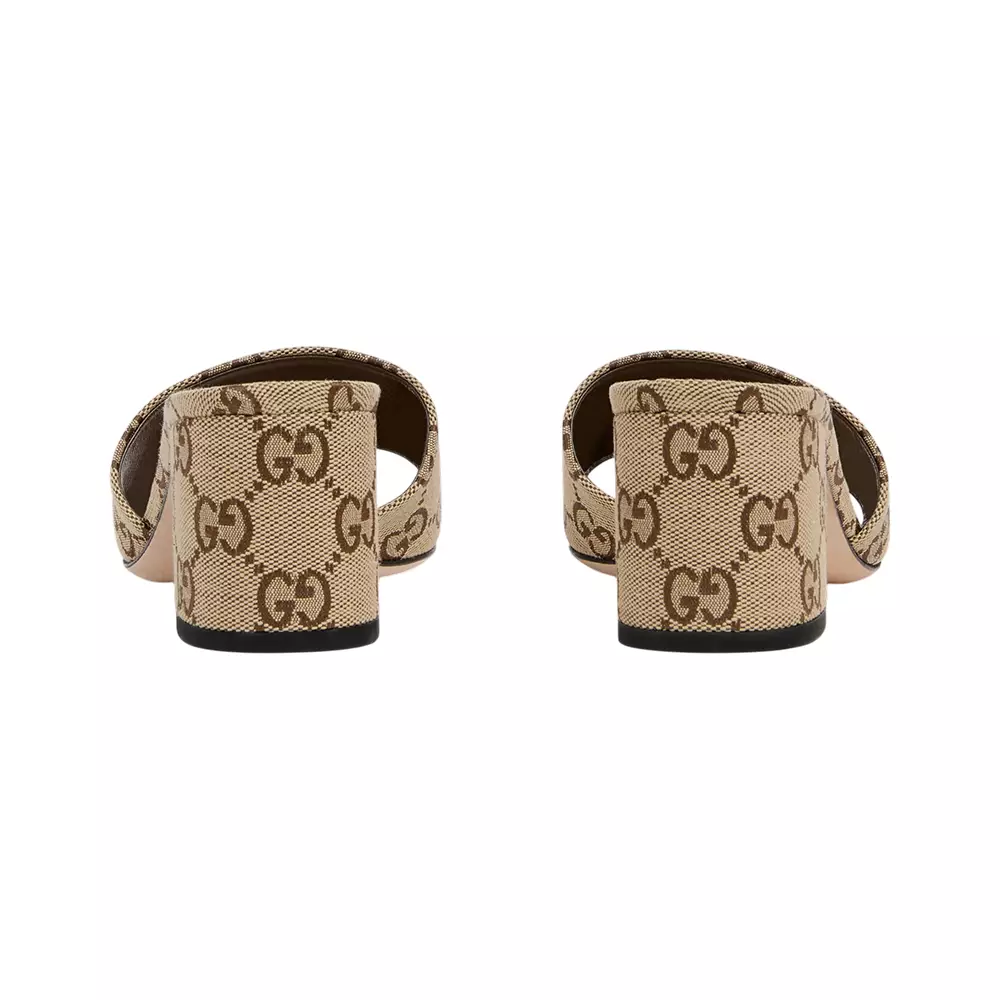 GG Slide Sandal with Horsebit Canvas Camel Brown