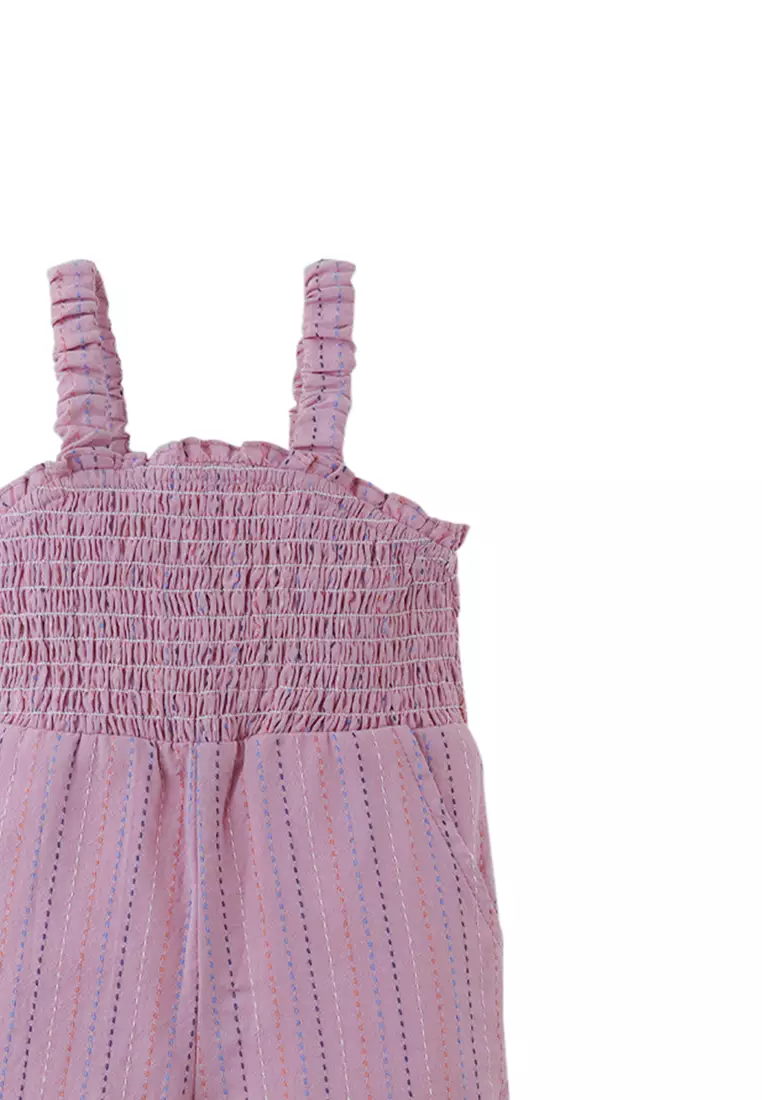 Baby Leigh Broken Striped Dobby Jumpsuit With Smocked Top