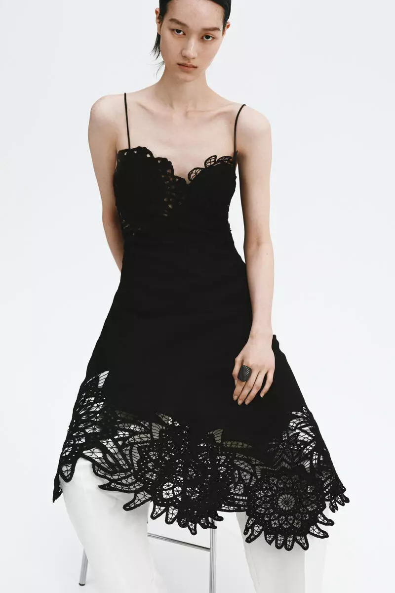 Lace-detail linen-blend dress