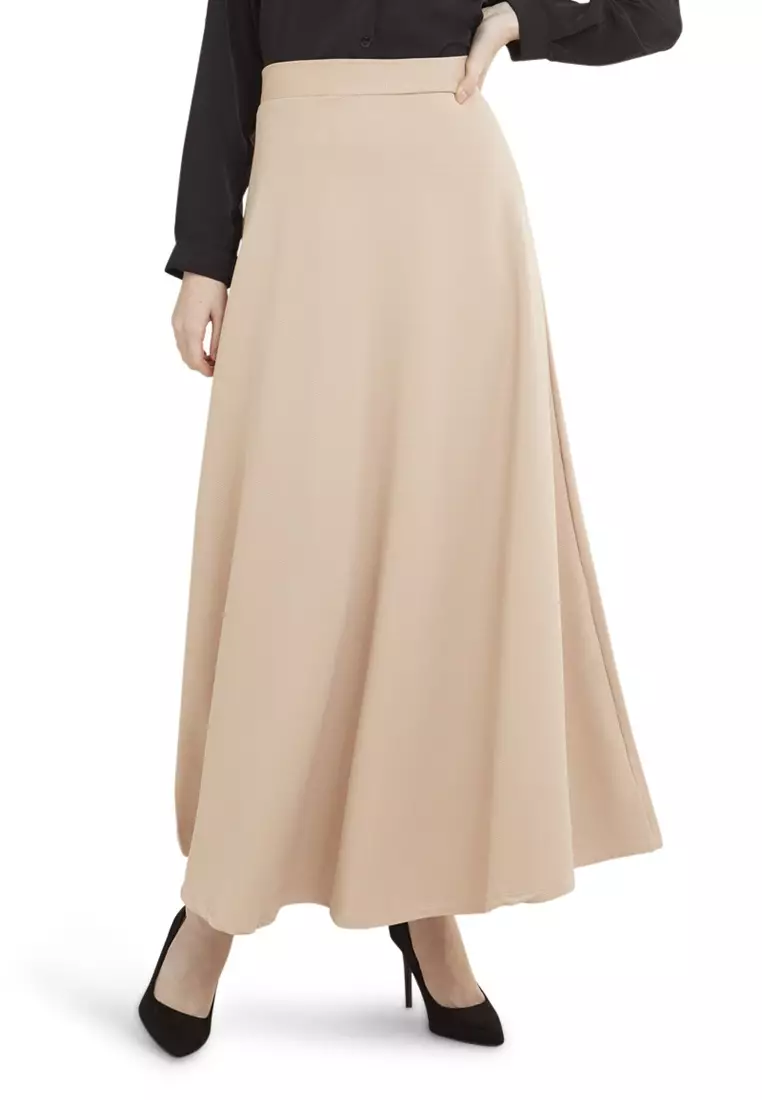 Viani Maxi Skirt Plain Rok Panjang Bawahan Wanita Relaxed Fit - Cream