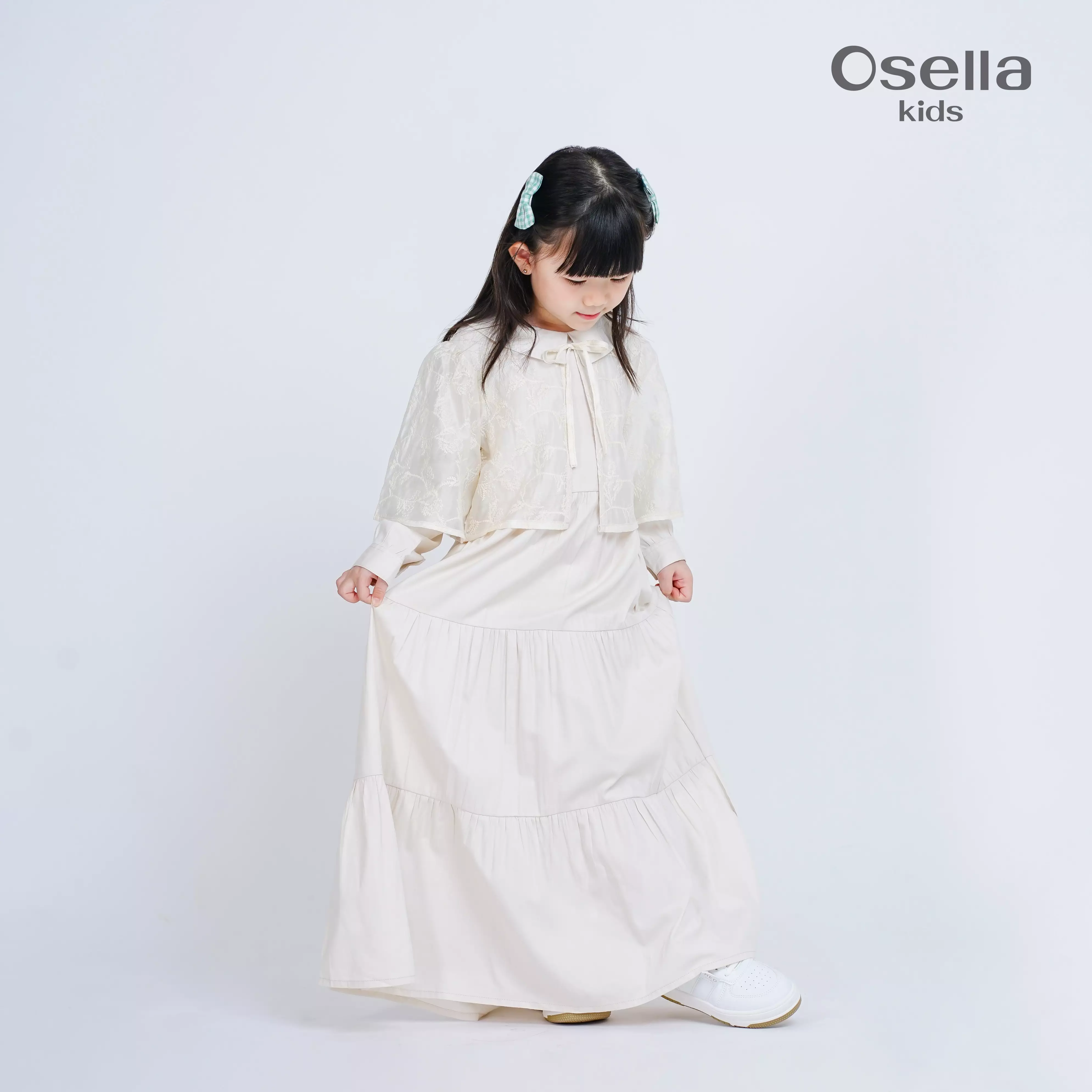 Osella Kids Inara Tiered Maxi Dress In Ivory 1357660688 | Gaun Panjang Raya Anak Perempuan