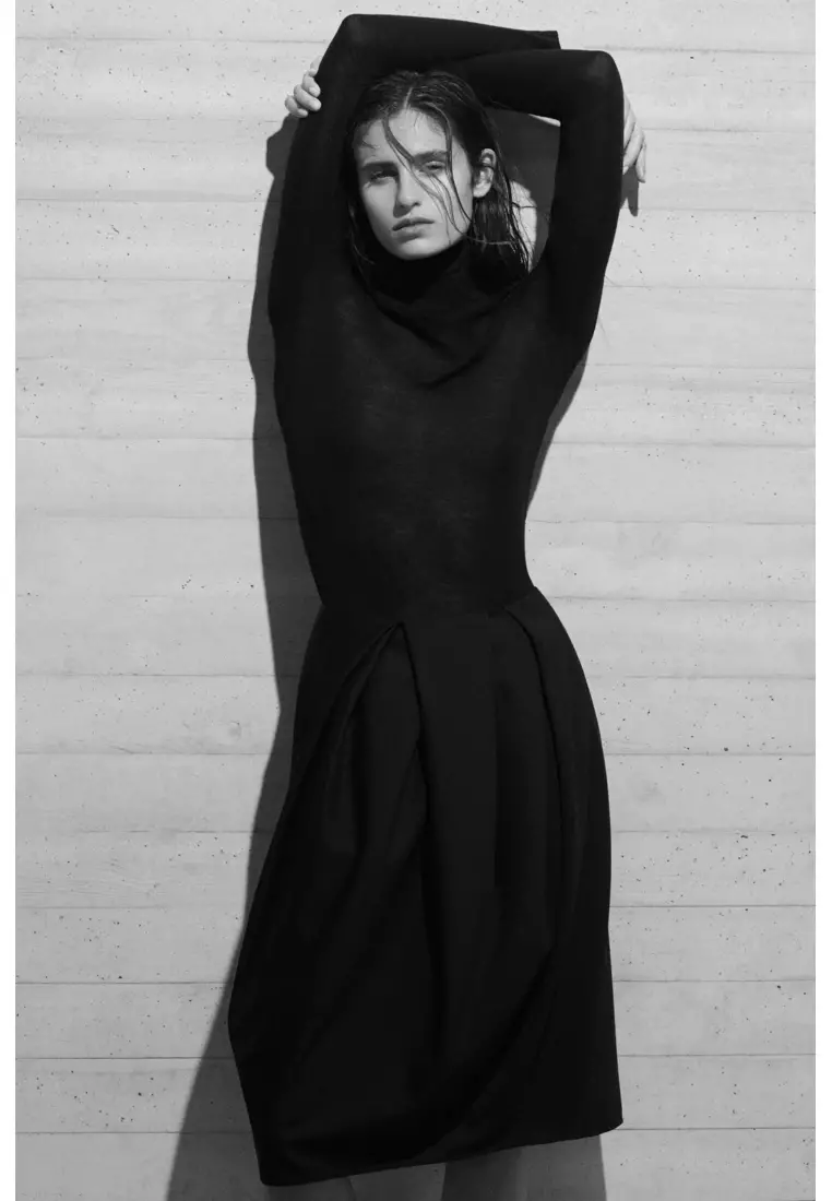 PLEATED WOOL MIDI TULIP SKIRT