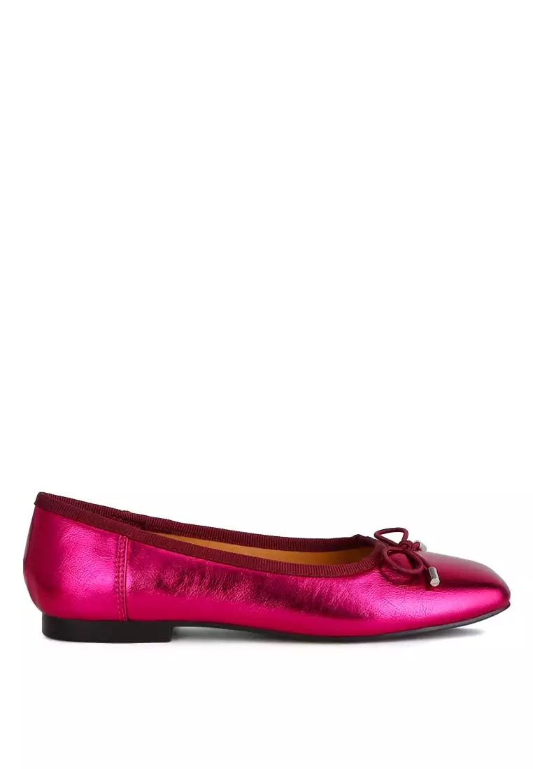 Discount on Rag & CO.  shoes - SKU: Fuchsia Metallic Pleather Bow Ballerinas