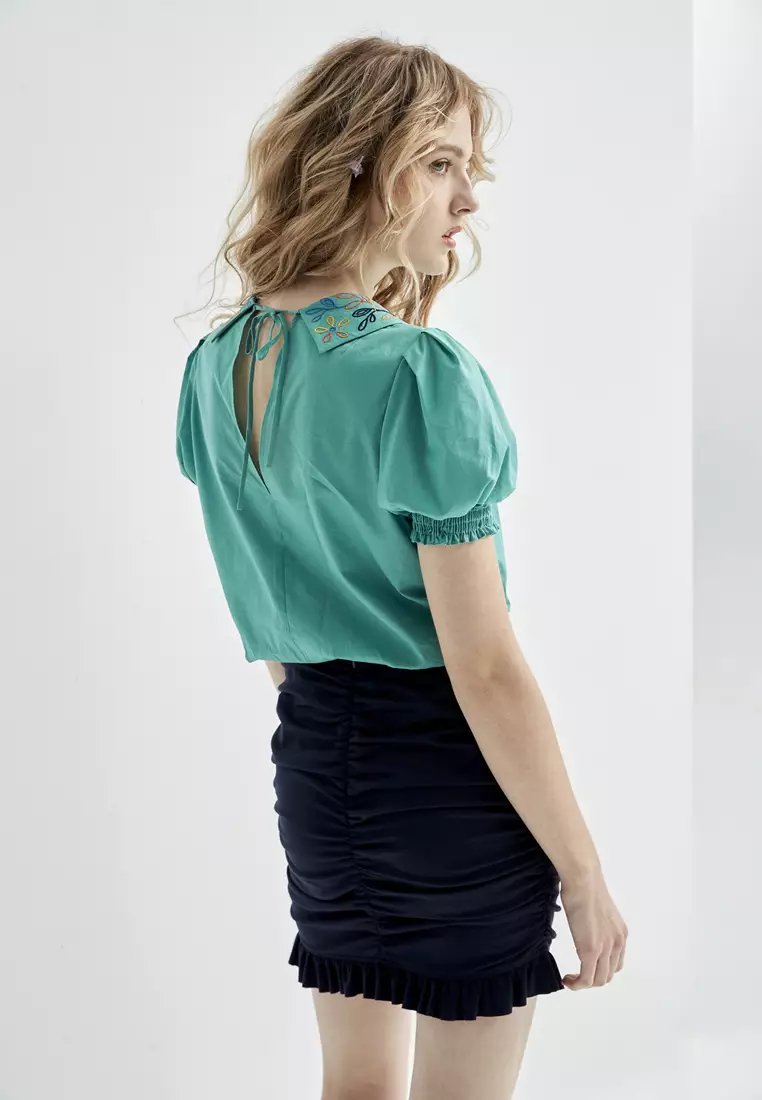 Navy Ruffle Ruched Skirt