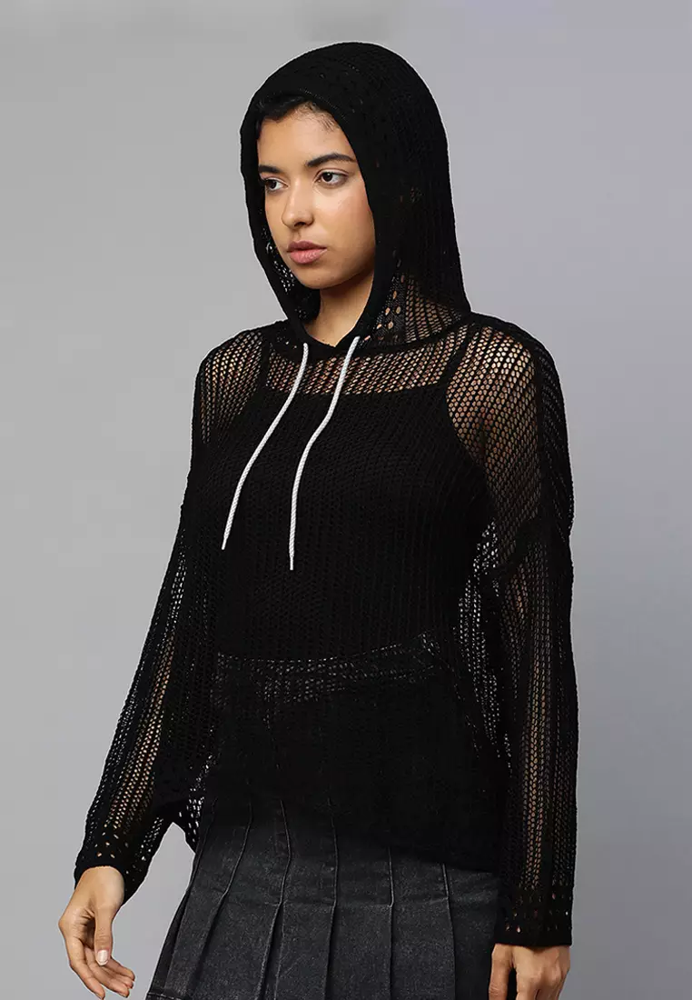 Black Netted Hoodie