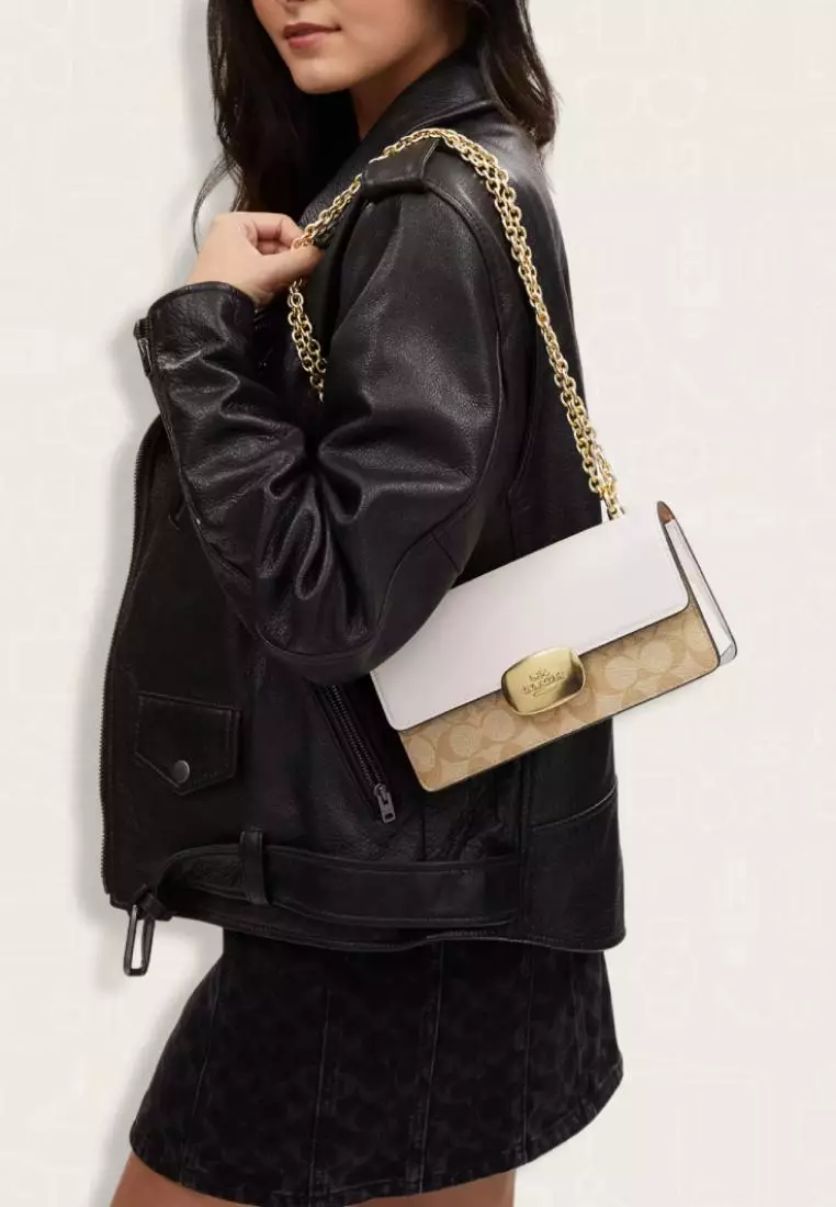 Coach Eliza Flap Crossbody Bag In Signature Canvas Light Khaki Chalk