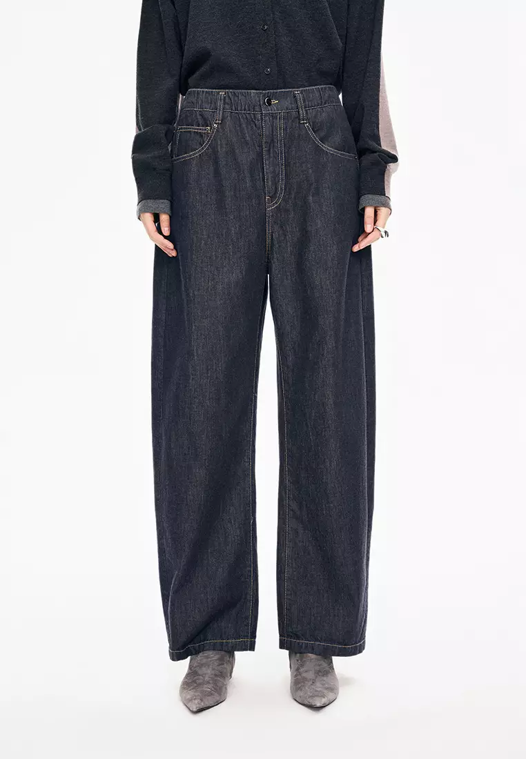 Banana Fit Drawstring Cuffed Denim Extra-Long Pants