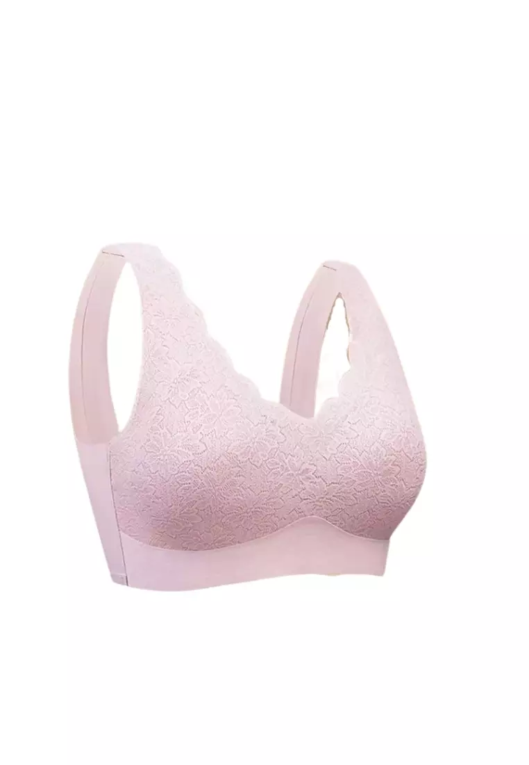 Premium Remi Lace Plus Size Seamless Wireless Paded Push Up Bralette in Pink