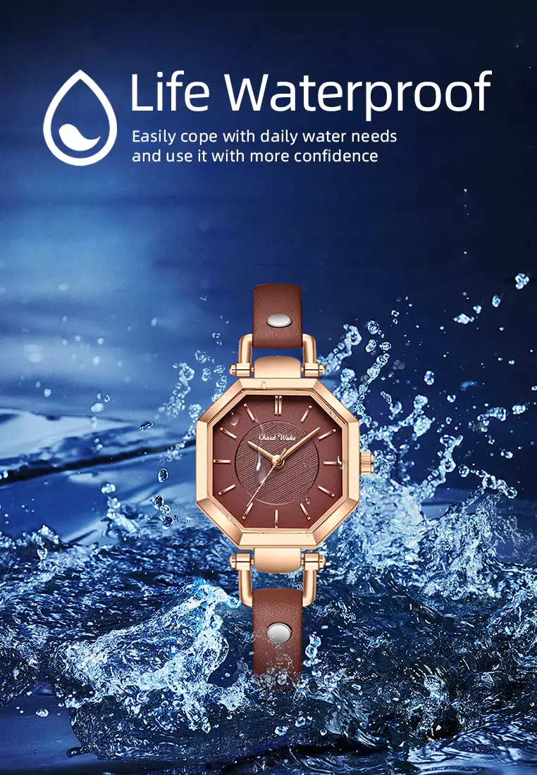 Jam Tangan Wanita Korea Anti Air Original Kuarsa Wanita Tali Kulit Jam Tangan Cewek Kotak Indah brown