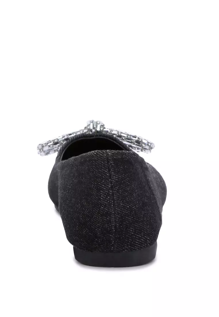 Flat Balet Detail Busur Hitam