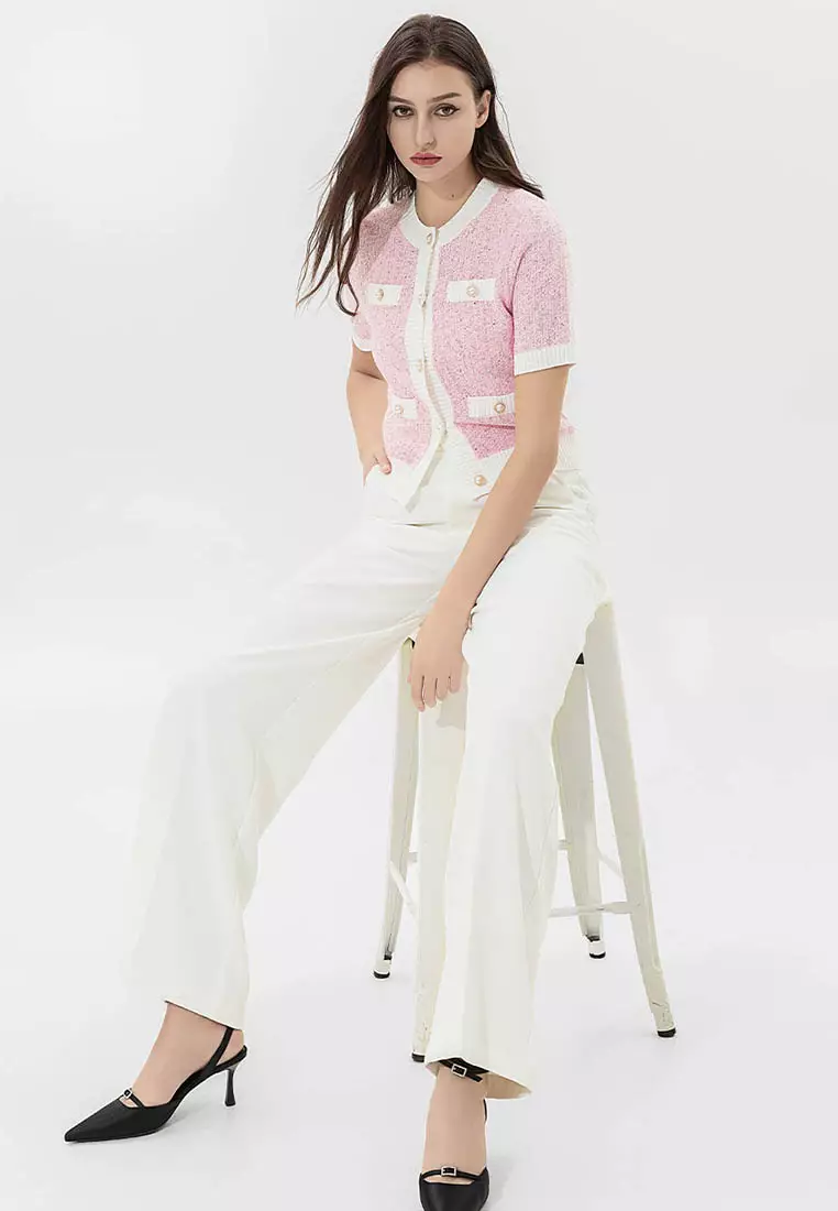 正肩袖圆领毛织外套