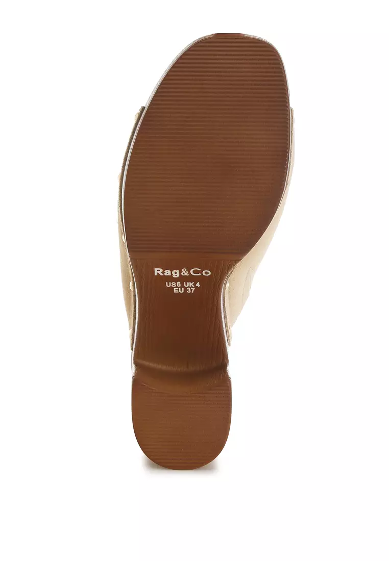 Soft Suede Leather Wooden Clogs In Beige