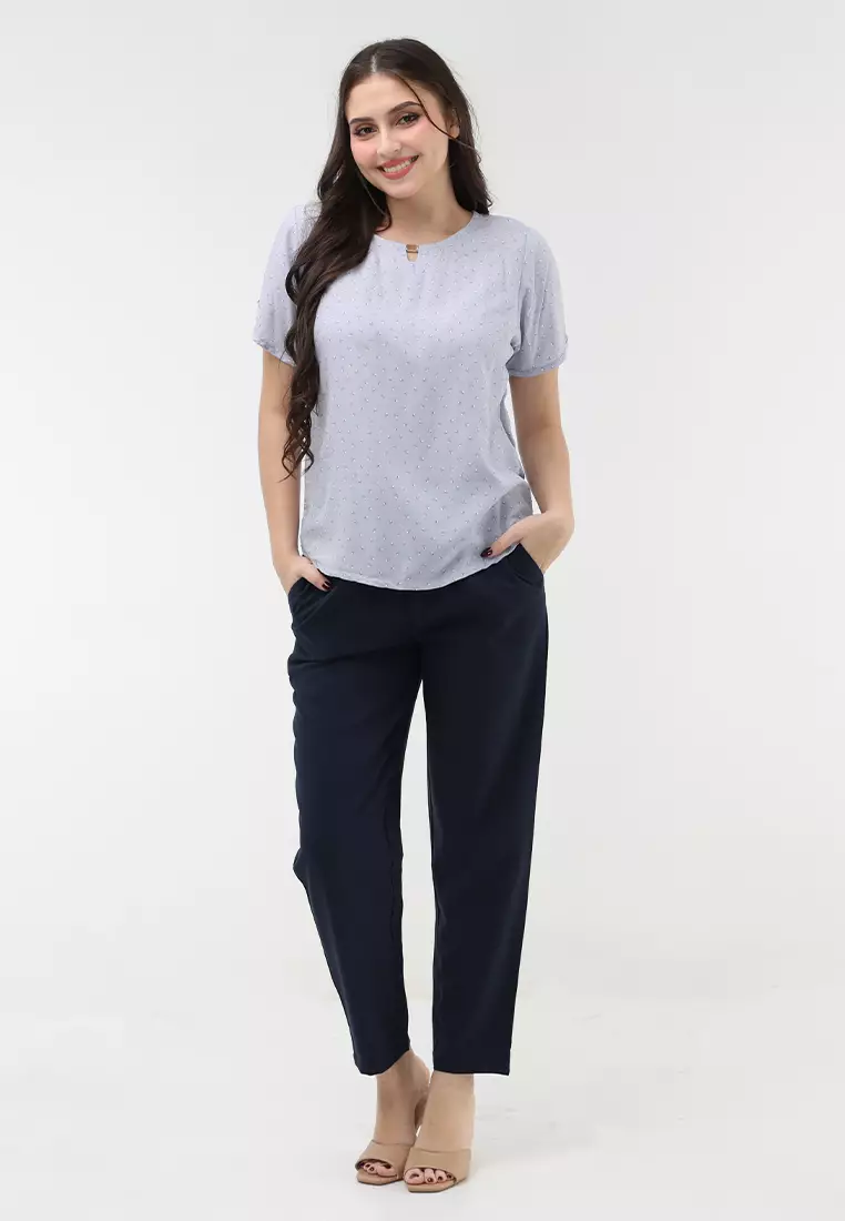 Woven Printed Rayon Short Sleeves Blouse