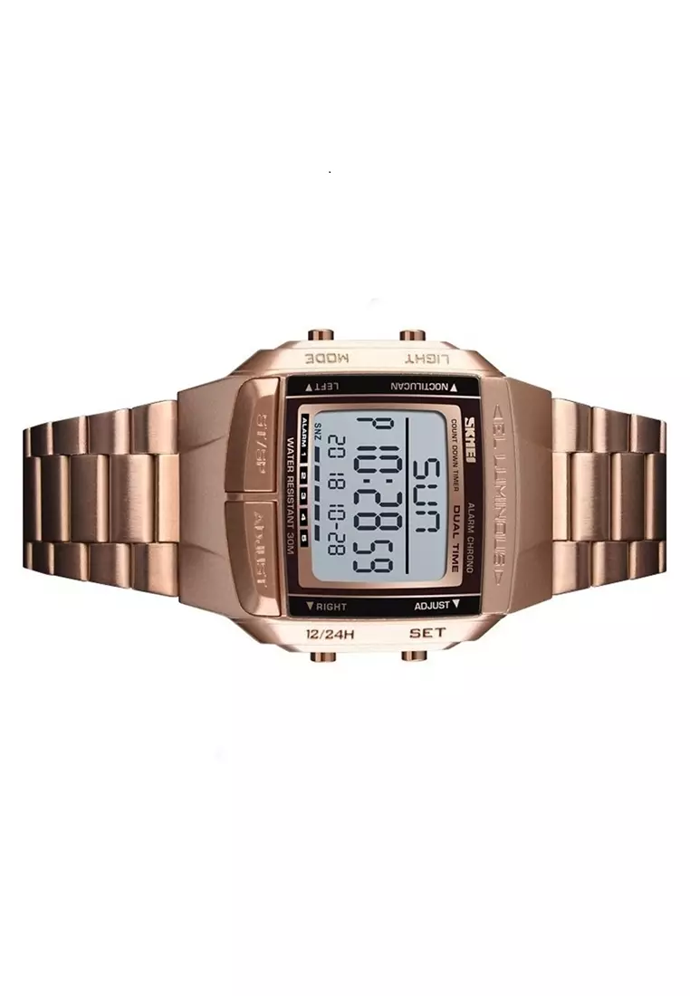 Jam Tangan Kasual Digital Pria Waterproof 30m Strap Tali Material Stainless Steel UU01 ORIGINAL