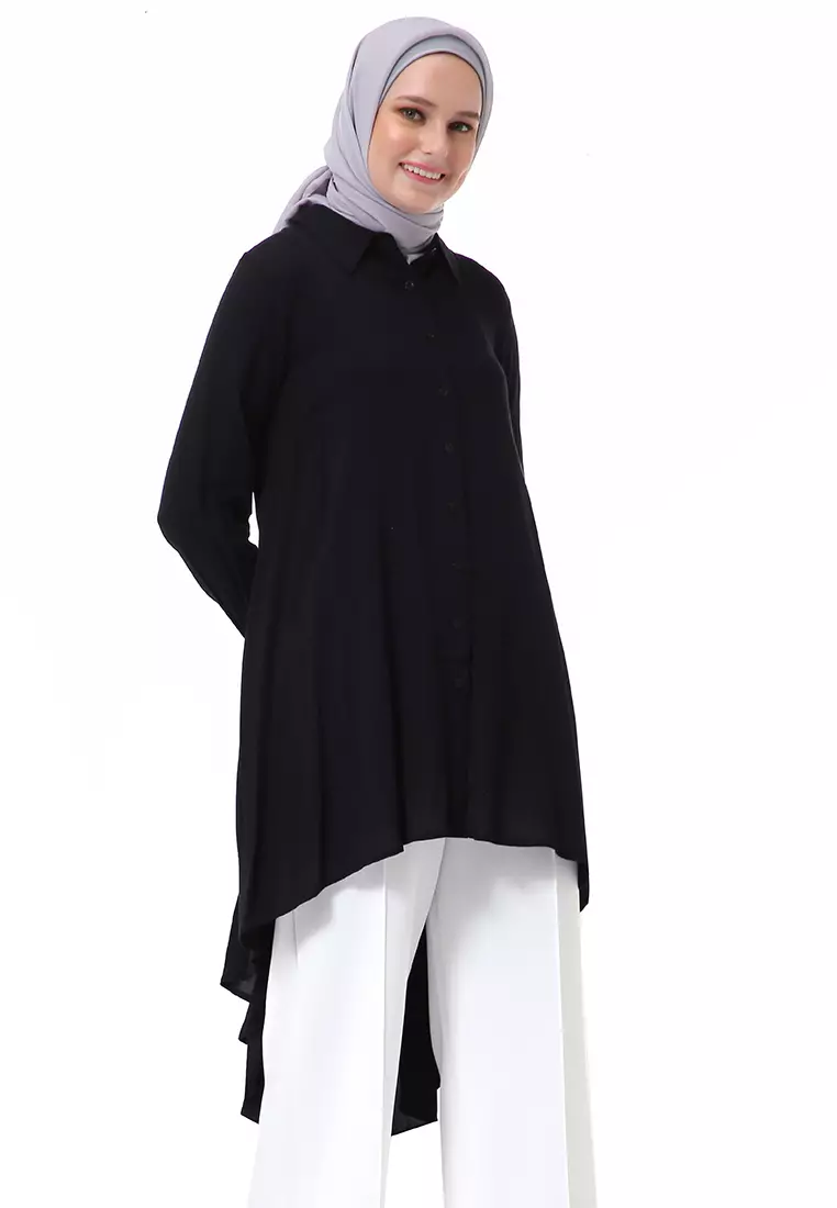 Adilla Tunik Long Sleeve Polos Regular Fit High Premium Quality - Hitam
