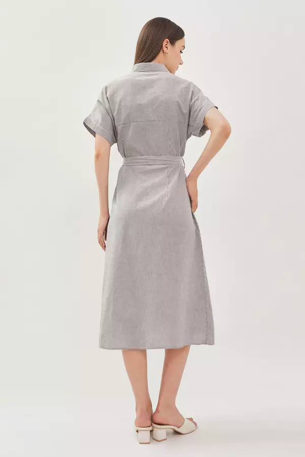 Ivani Stripe Long Dress R Grey Offwhite