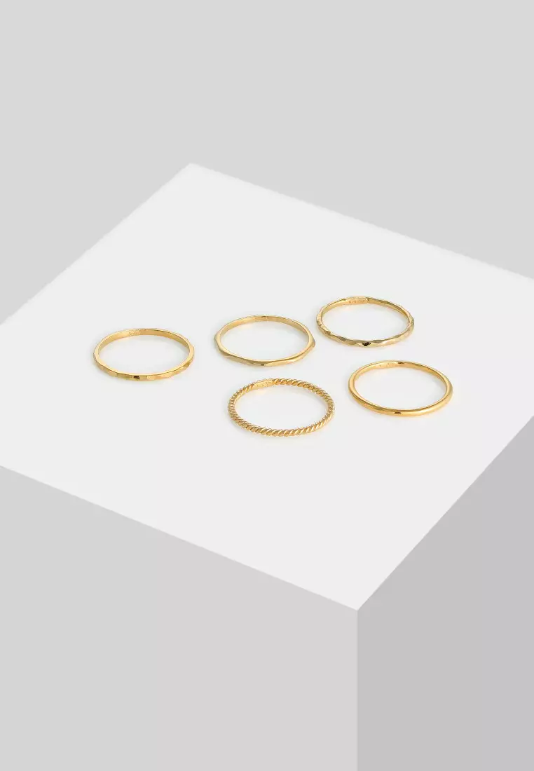 Cincin Perhiasan Perak 925 Wanita Set Stacking Minimalist Gold Plated