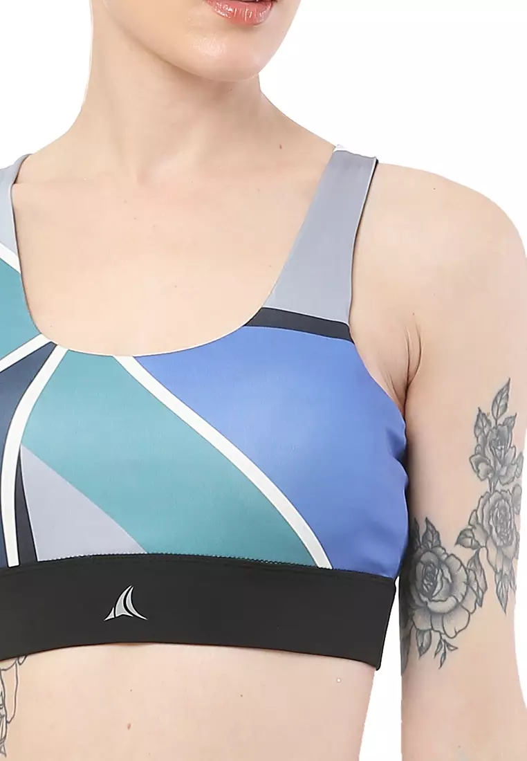 对称印花黑色瑜伽运动文胸