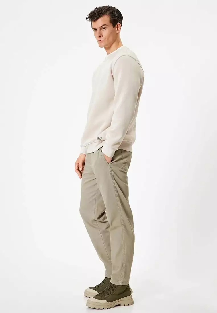 Gabardine Trousers With Lace Waist Pocket Detail Cotton