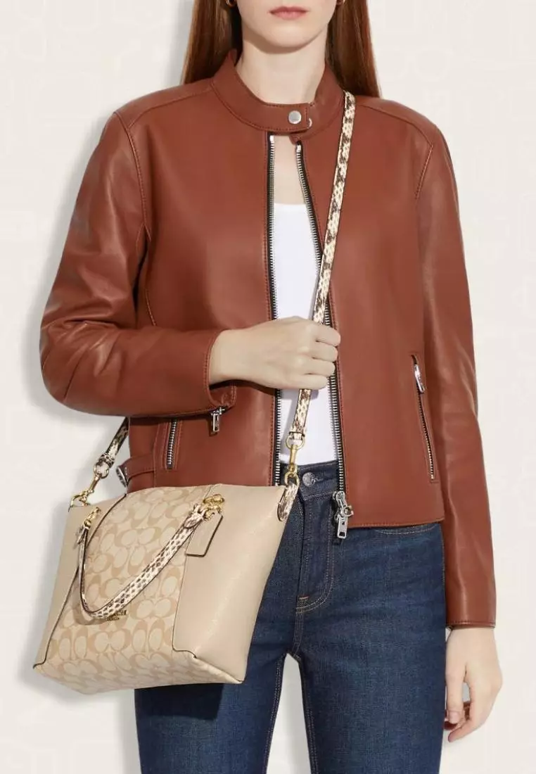 Coach Kacey Satchel In Colorblock Signature Canvas Light Khaki Ivory Multi