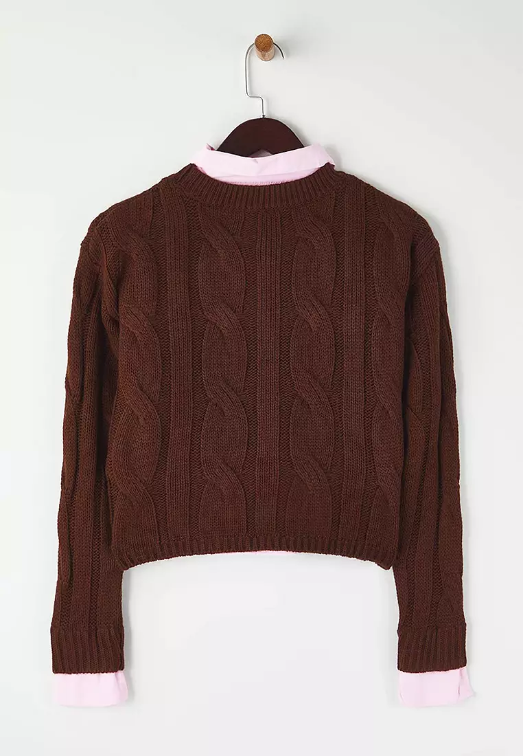 Garnish Detail Crop Knit Sweater
