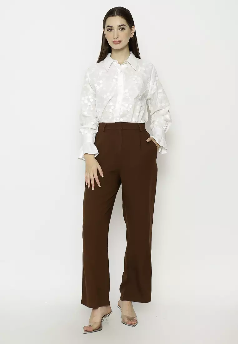 Urban Exchange Noya Dark Brown Palazzo Pants - Celana Panjang Coklat Gelap