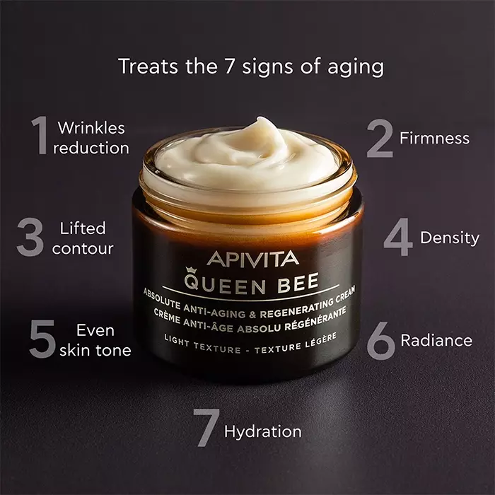 Apivita Queen Bee Absolute Anti-Aging & Regenerating Cream Light Texture 50 ml | Krim Anti Aging Tekstur Ringan Mengurangi Kerutan Mengencangkan Kulit Mengangkat Kontur Wajah