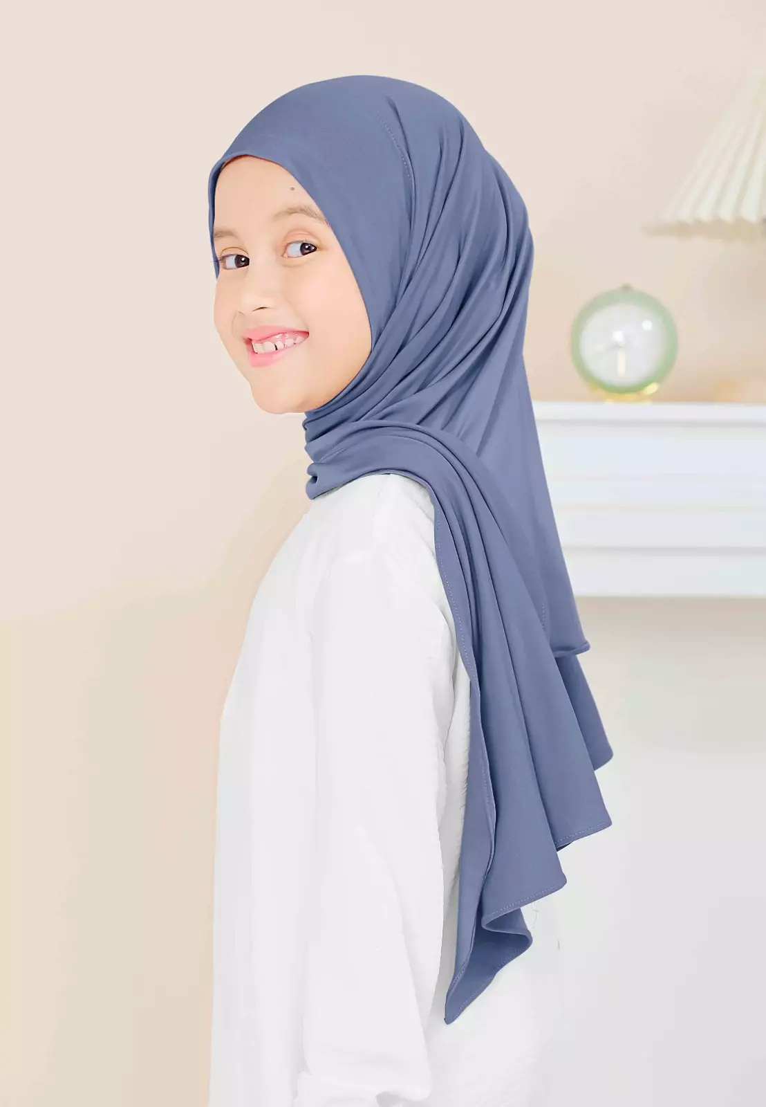Cotton Bee - Calla Oval Instan | Hijab Pashmina Instan Anak - Faded Denim