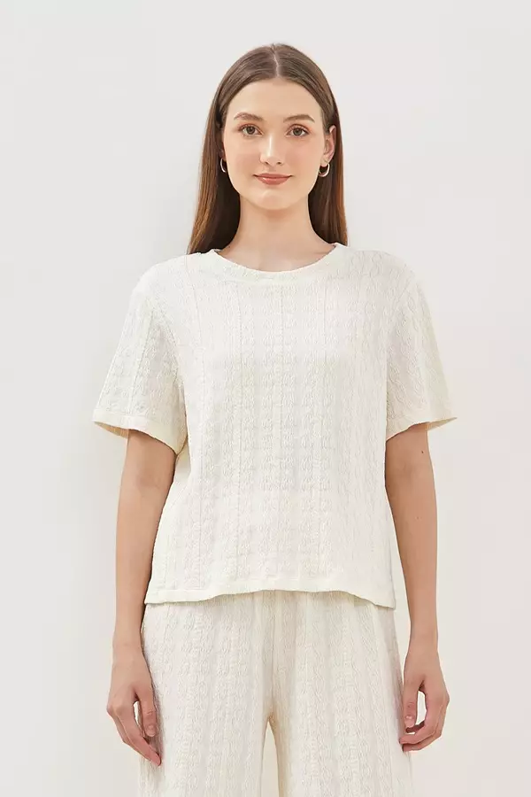 Minimal Sonya Textured Knit Blouse - Offwhite