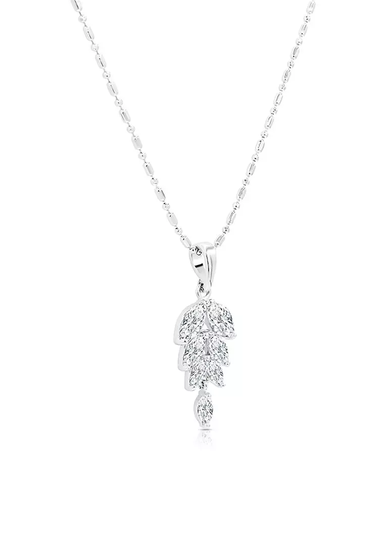 SO SEOUL Ioni Leaf Marquise Cut Diamond Simulant Cubic Zirconia Pendant Chain Necklace
