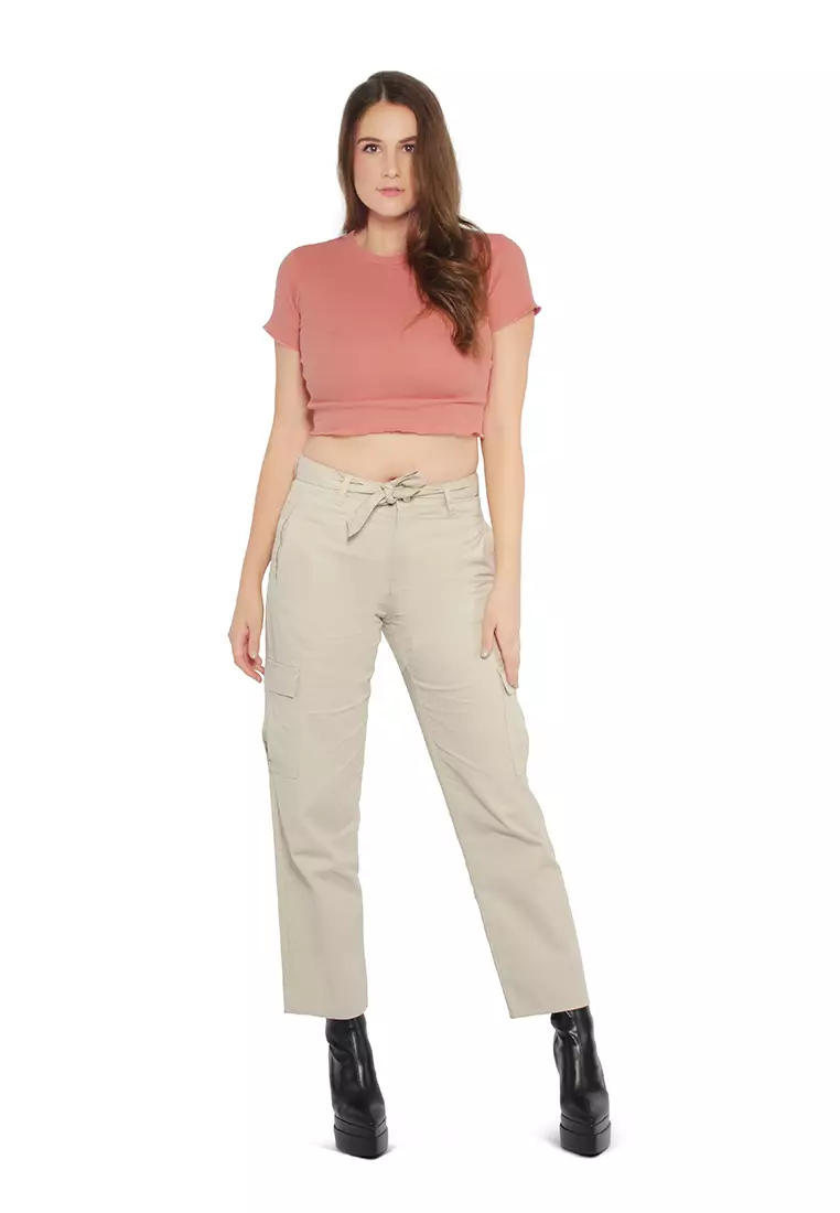 Celana kantong kertas dasi kupu-kupu pinggang krem