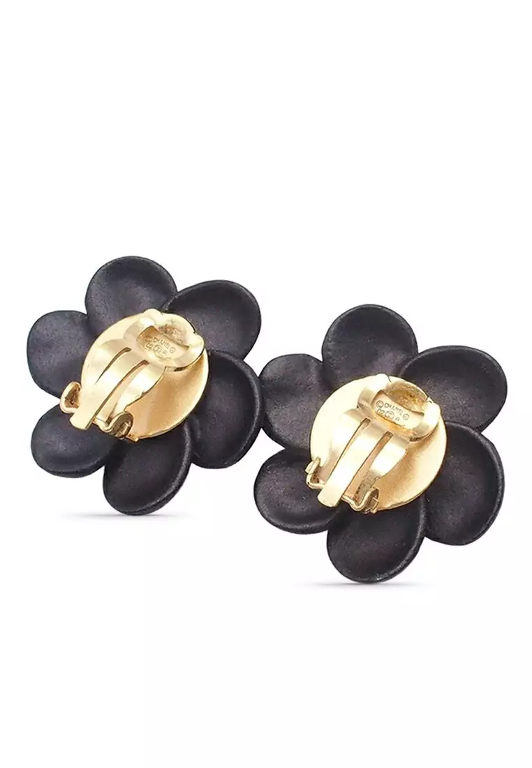 Pre-Loved Chanel Cc Resin Rhinestone Camellia Clip On Earrings