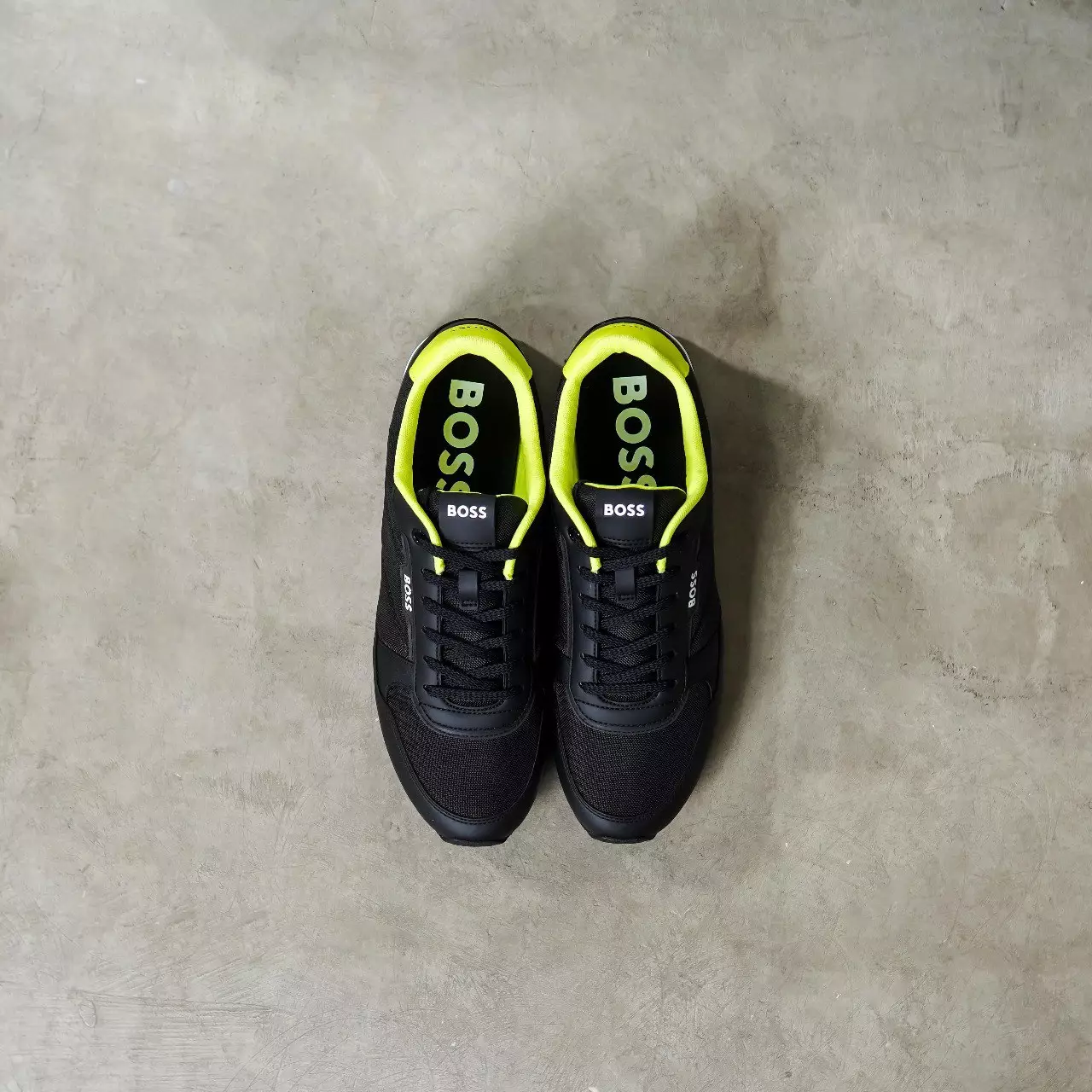 Sepatu HUGO BOSS PANNEL NEON BLACK SNEAKER 100% ORIGINAL