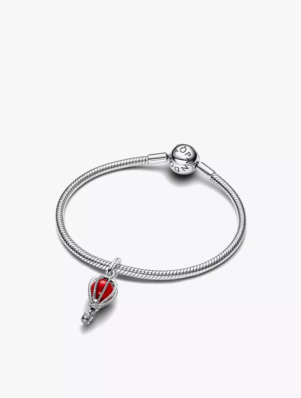 Hot air balloon sterling silver dangle with red Murano glass