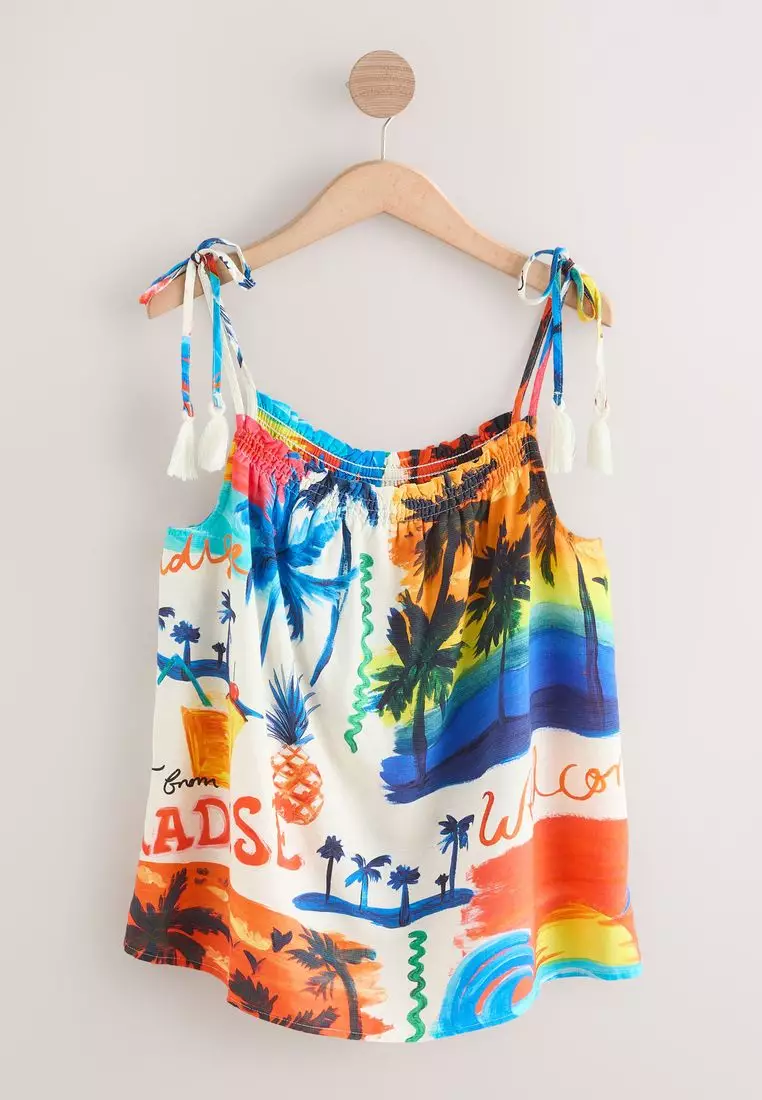 Tassel Strappy Cami With Linen