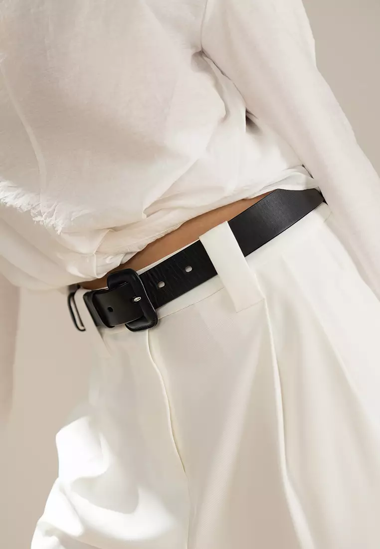 Leather Padded Square Buckle Belt - Caramel